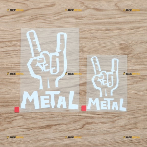 Heavy Metal Hand Rocker Sign Decal Vinyl Sticker - 2 Pack White, 4 Inches, 6 Inches - Die Cut No Background for Car Boat Laptop Cup