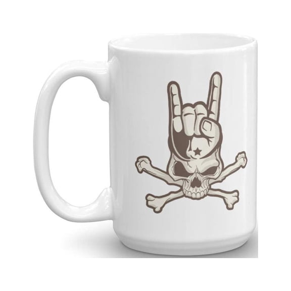 Heavy Metal Horned Skull Print Coffee & Tea Gift Mug For A Rock Music Lover, Rocker & Head Banger (15oz)
