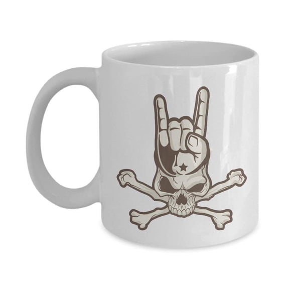 Heavy Metal Horned Skull Print Coffee & Tea Gift Mug For A Rock Music Lover, Rocker & Head Banger