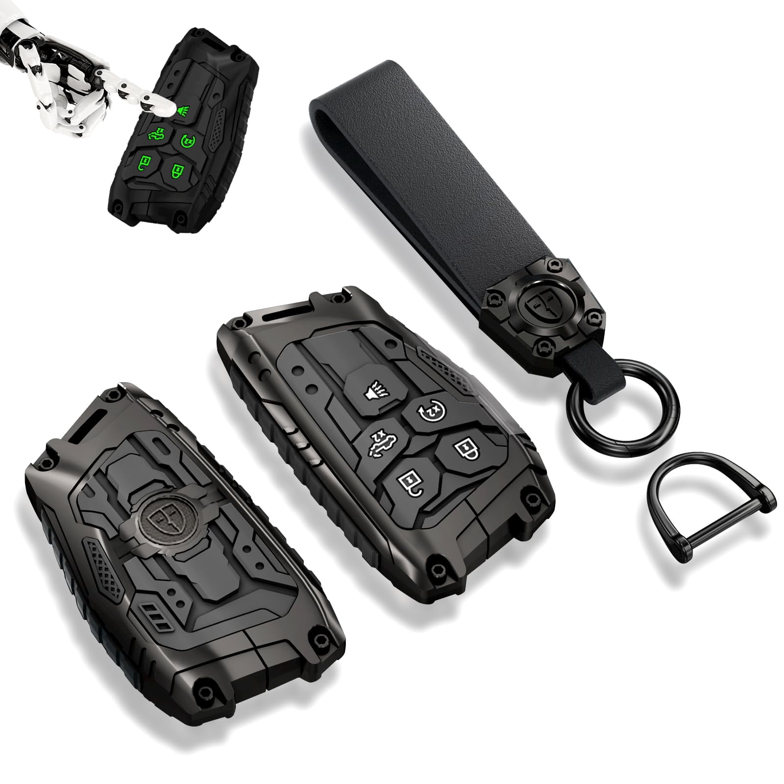 Aoocar Metal Key Fob Cover For GMC Yukon Denali Sierra 2021-2024 - Carbon Fiber, 5-Button, Signal Friendly - View #3