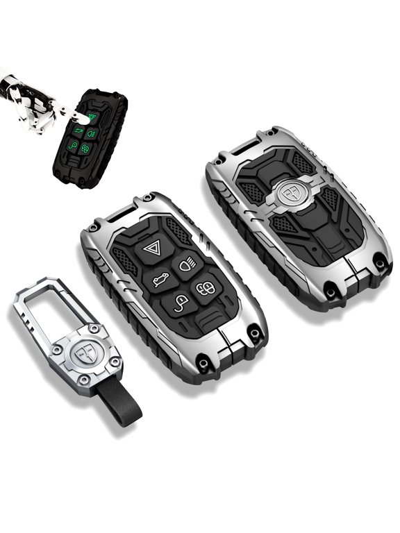 Heavy Metal Key Fob Cover Protector, Compatible with Lason Aurora Velar Sport Exploration Freedom 2 LR 4 Land Rover Sport and Jaguar XF XE XJ F-PACE F-TYPE Keychain Accessories