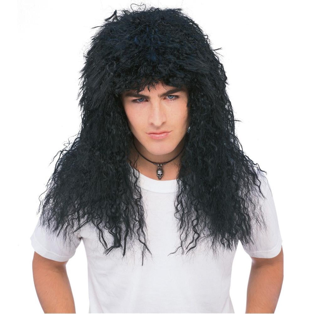 Adult Heavy Metal Rocker Locken-Perücke – Schwarz, 80er Jahre Style – One Size, Aus Synthetikfaser