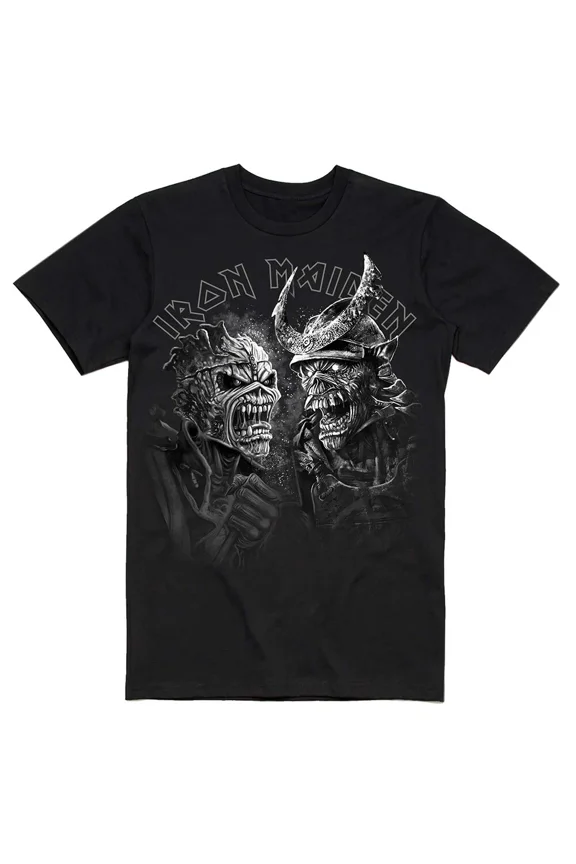 Heavy Metal Samurai Era Grayscale Heads Graphic T-Shirt Reprint