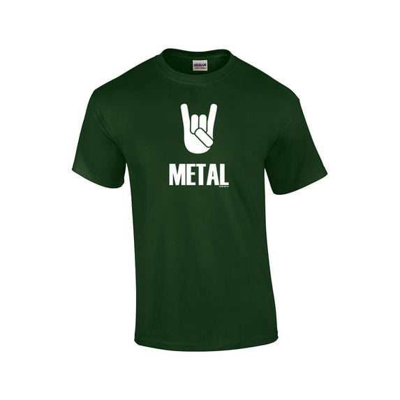 Heavy Metal Short Sleeve T-shirt Rock On Metal Music Alternative Bullhorn Horns Hairbands 80's 90's-Forest-Large