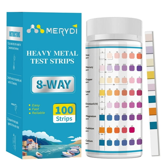 Heavy Metals Water Test Strips (8 Tests) - 100ct Home Water Testing Kit for Iron, Mercury, Copper, Lead, Chromium, Magnesium, Cadmium, Calcium-Well Home Tap Testing Kit