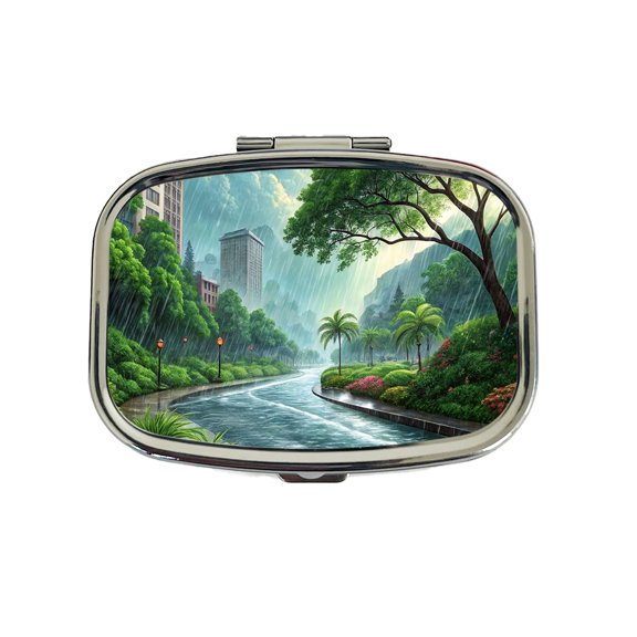 Heavy Monsoon Rain Storm City Landscape Small Travel Handbag Pill Box Case
