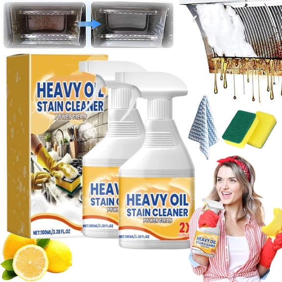 Heavy Oil Cleaner Stain, 2026 New Kitchen Foam Cleaner Spray, All Purpose Kitchen Heavy Oil Cleaning Agent, Fast Foaming and Stain Removing for Countertops, Ovens, and Appliances (2pc)