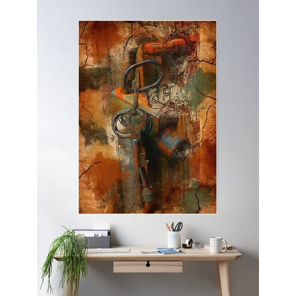Heavy Old Key Rusty Lock Poster Wall Art, Modern Wall Decor For Living Room Bedroom, 8x12 UNFRAMED