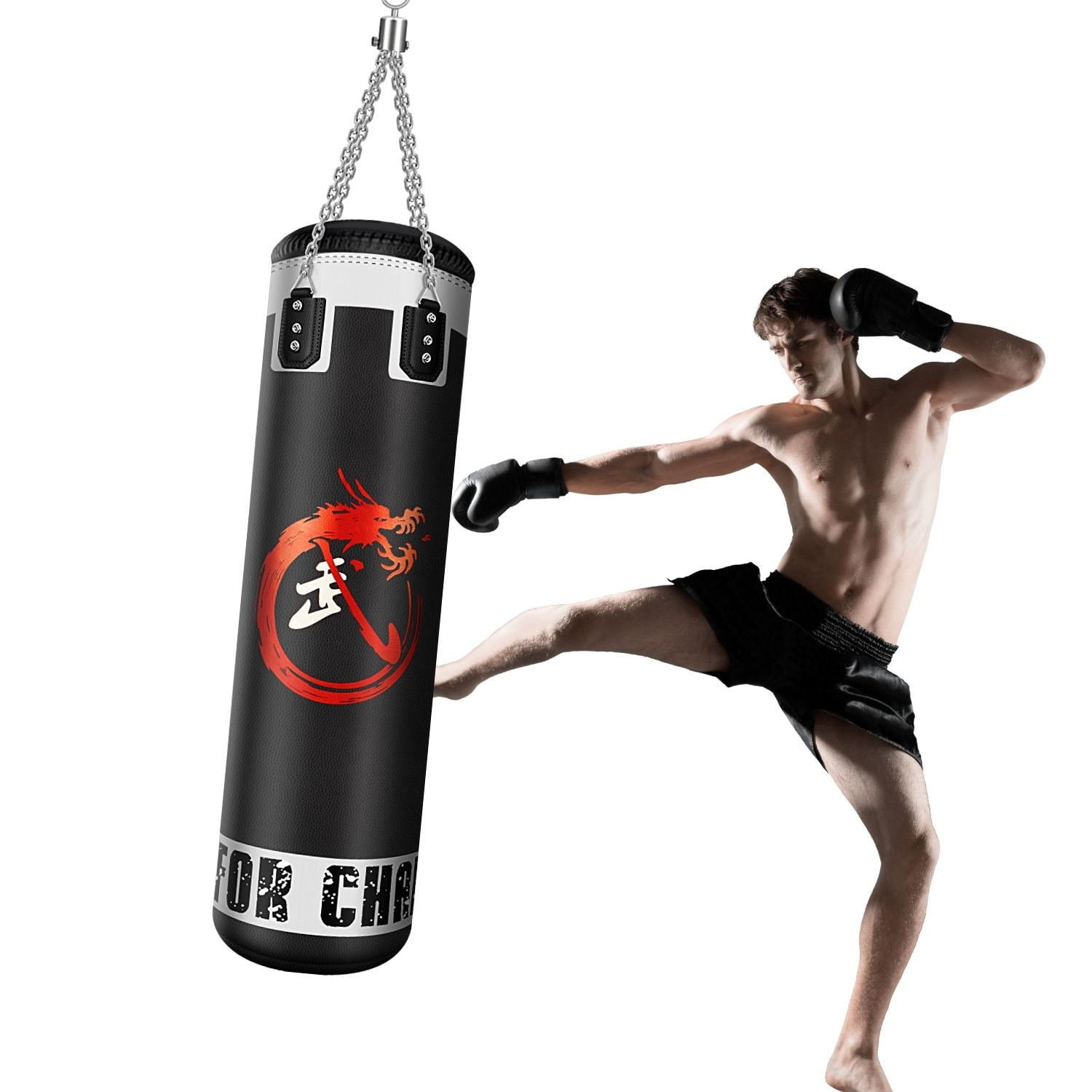 PU Leather Ball Boxing MMA boxeo en tailandia Thai Training Punching  Striking Bag Hanging Swivel Hook Hanger Workout Kicking ball Punch Bag Black