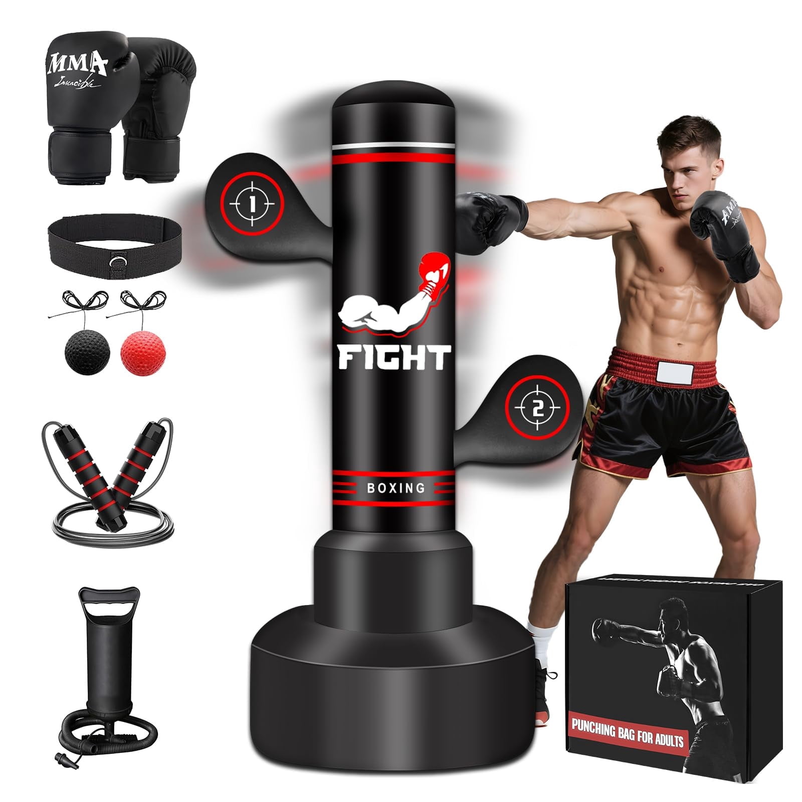 Jump Rope Trainers JUOIFIP, Heavy Punching Bag, Freestanding with Gloves, Jump Rope ...