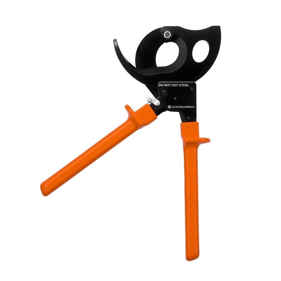 Heavy Ratchet Cable Cutter, Spring Steel Blades, PVC Handles, Quick Release, Cuts Copper/Aluminum 1000MCM/500mm2