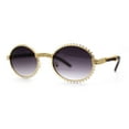 thumbnail image 1 of Heavy Rhinestone Trim OG Rapper Woodgrain Arm Oval Sunglasses Gold Brown Smoke, 1 of 4