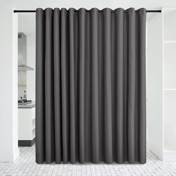 Heavy Room Divider Curtain - 20ft Wide x 9ft Long Single Panel Space Partition with Grommet Top, Grey