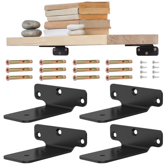4 Pack Invisible Floating Shelf Brackets, Heavy Duty L Shelf Bracket with Screws, 4" Steel Wall Shelf Support for DIY Floating Shelves, Kitchen Countertops & Home Decor, Hidden Modern Angle Brackets