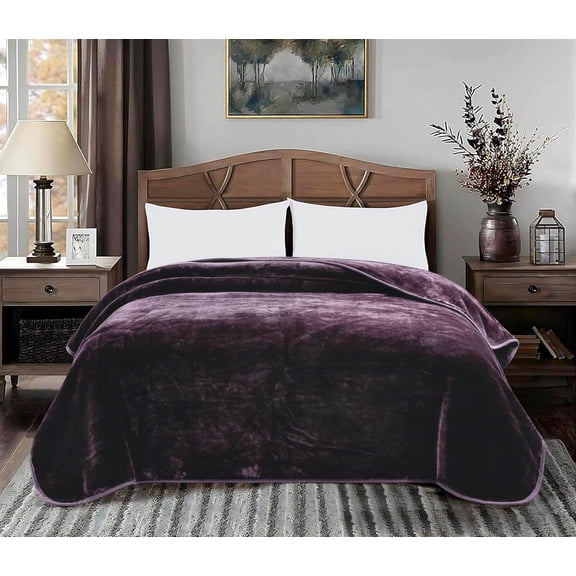 Heavy Single-Ply Korean-Style Faux Mink Blanket, 750GSM Thick Plush Raschel Blanket, 85" x 95" King Size, Dusty Mauve