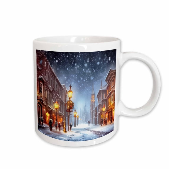 3drose, Heavy Snowfall over a Fantastic City. People Go Along the Street., 15oz Mug