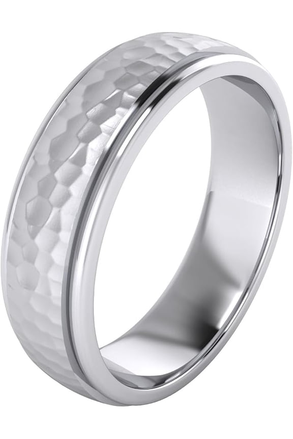 Heavy Solid Sterling Silver 6mm and 8mm Hammered Unisex Wedding Band Comfort Fit Ring Raised Center Polished Sides