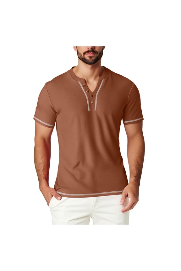 Heavy T Shirts for Men Mens Summer Casual Loose Short Sleeve T-Shirt Button Placket Plain V Neck Shirts
