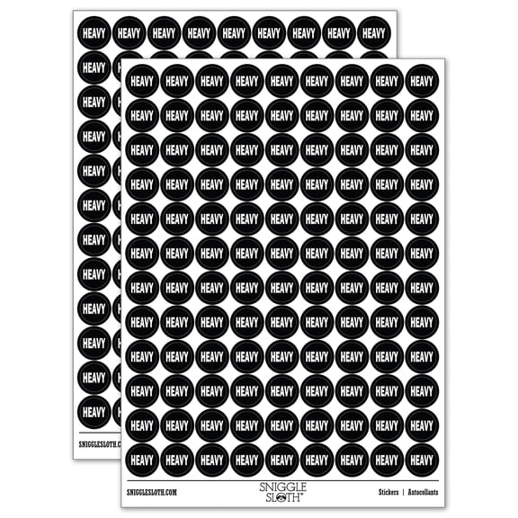 Heavy Text 200+ Round Stickers - Black - Gloss Finish - 0.50" Size