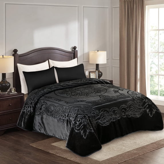 Heavy Thick Bed Blanket 9Lb for Winter,1 Ply Warm Plush Bed Blanket King,85"x95",Black