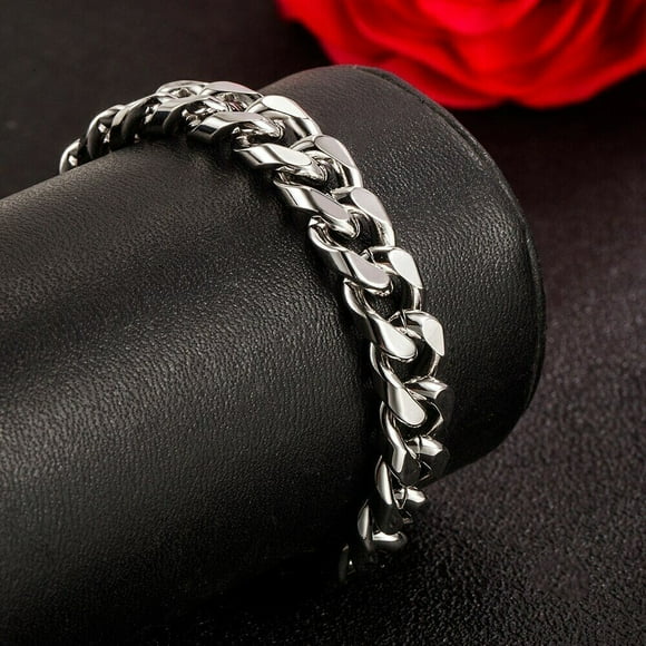 Heavy Thick Cuban Link Chain Bracelet in Sterling Silver