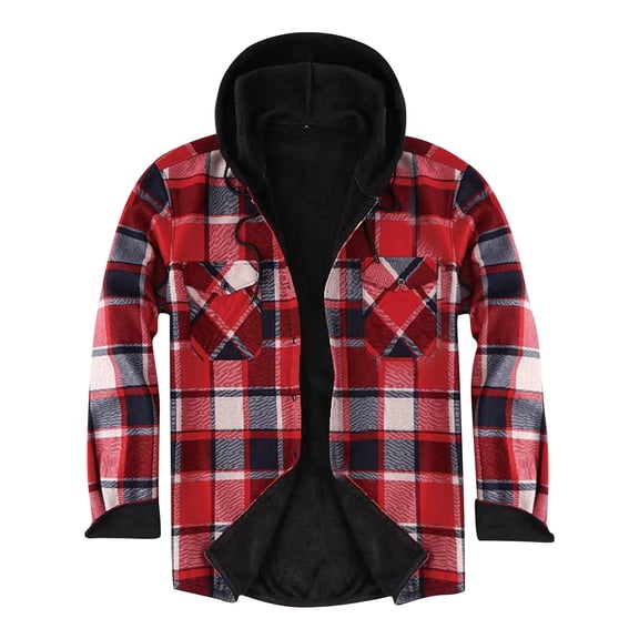 Heavy Thick Flannel Plaid Jacket Sherpa Fleece Lined Hoodies for Men Zip Up Winter Warm Coat Buffalo Zipper Sweatshirt