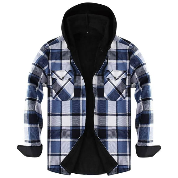 Heavy Thick Flannel Plaid Jacket Sherpa Fleece Lined Hoodies for Men Zip Up Winter Warm Coat Buffalo Zipper Sweatshirt