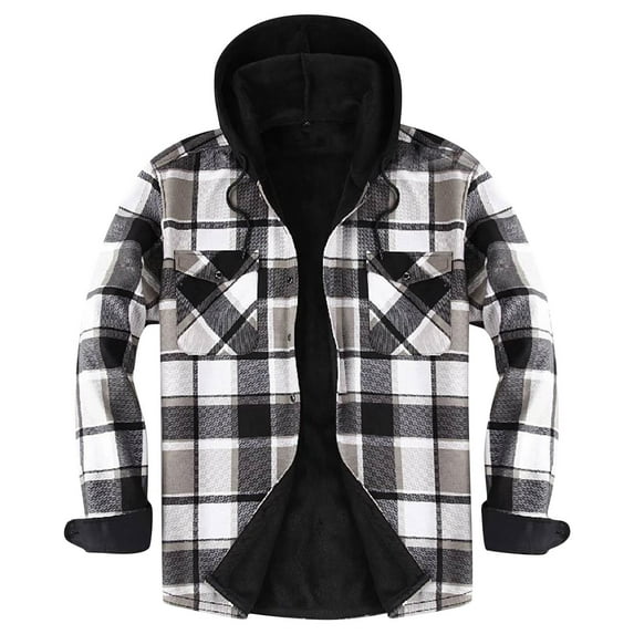 Heavy Thick Flannel Plaid Jacket Sherpa Fleece Lined Hoodies for Men Zip Up Winter Warm Coat Buffalo Zipper Sweatshirt