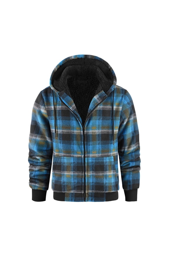Heavy Thick Hoodies For Men Plaid Flannel Warm Sherpa Fleece Lined Sweatshirt Winter Full Zip Up Coat With Pockets