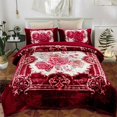 Heavy Thick Warm Sherpa Comforter Set Shams Queen Burgundy Floral