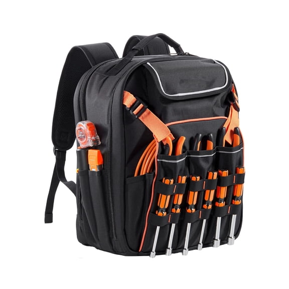 Heavy  Tool Backpack, 45 Pockets with Laptop Sleeve, Reinforced Base for Electrician, HVAC & Jobsite Use