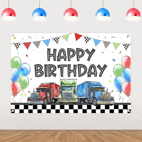 Heavy Truck Birthday Party Decoration Truck Happy Birthday Backdrop Banner 4.92x3.28 ft Semi Party Decoration Construction Truck-Car Photography Background for Transportation Baby Shower Bday