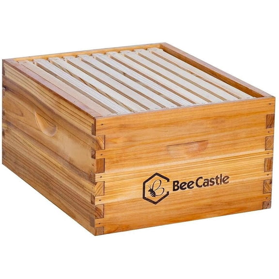 Heavy Wax Coated Langstroth Unassembled Deep/Brood Box with Frames and Beeswax Coated Foundation Sheet (10 Frame)