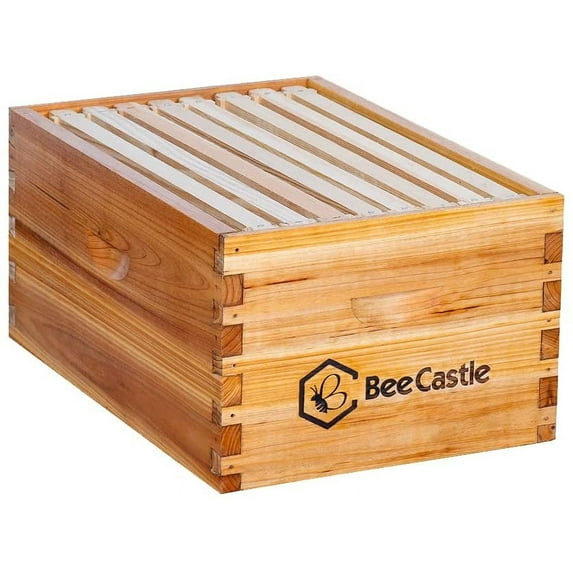 Heavy Wax Coated Langstroth Unassembled Deep/Brood Box with Frames and Beeswax Coated Foundation Sheet (8 Frame)