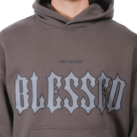 Brooklyn Cloth Heavyweight Blessed Hoodie, Oversized Fleece, Pullover Graphic, Dusty Black, Small