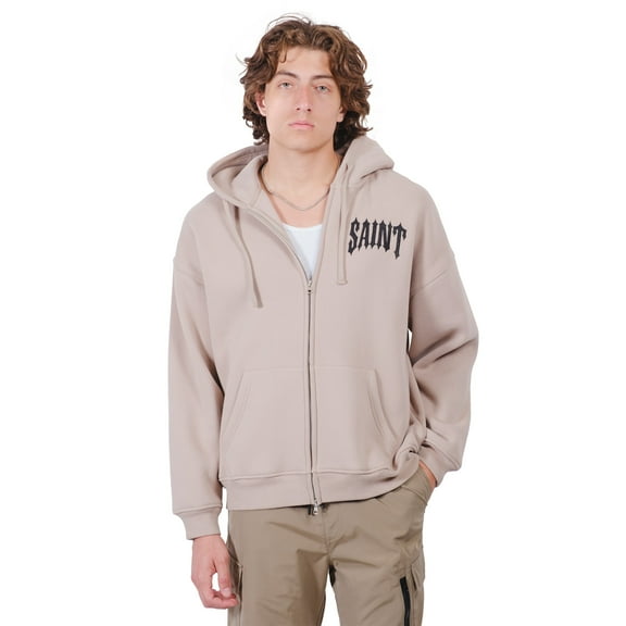 Brooklyn Cloth Heavy Weight Saint Zip Hoodie, Gothic Angel Wings, Pumice Stone, Medium