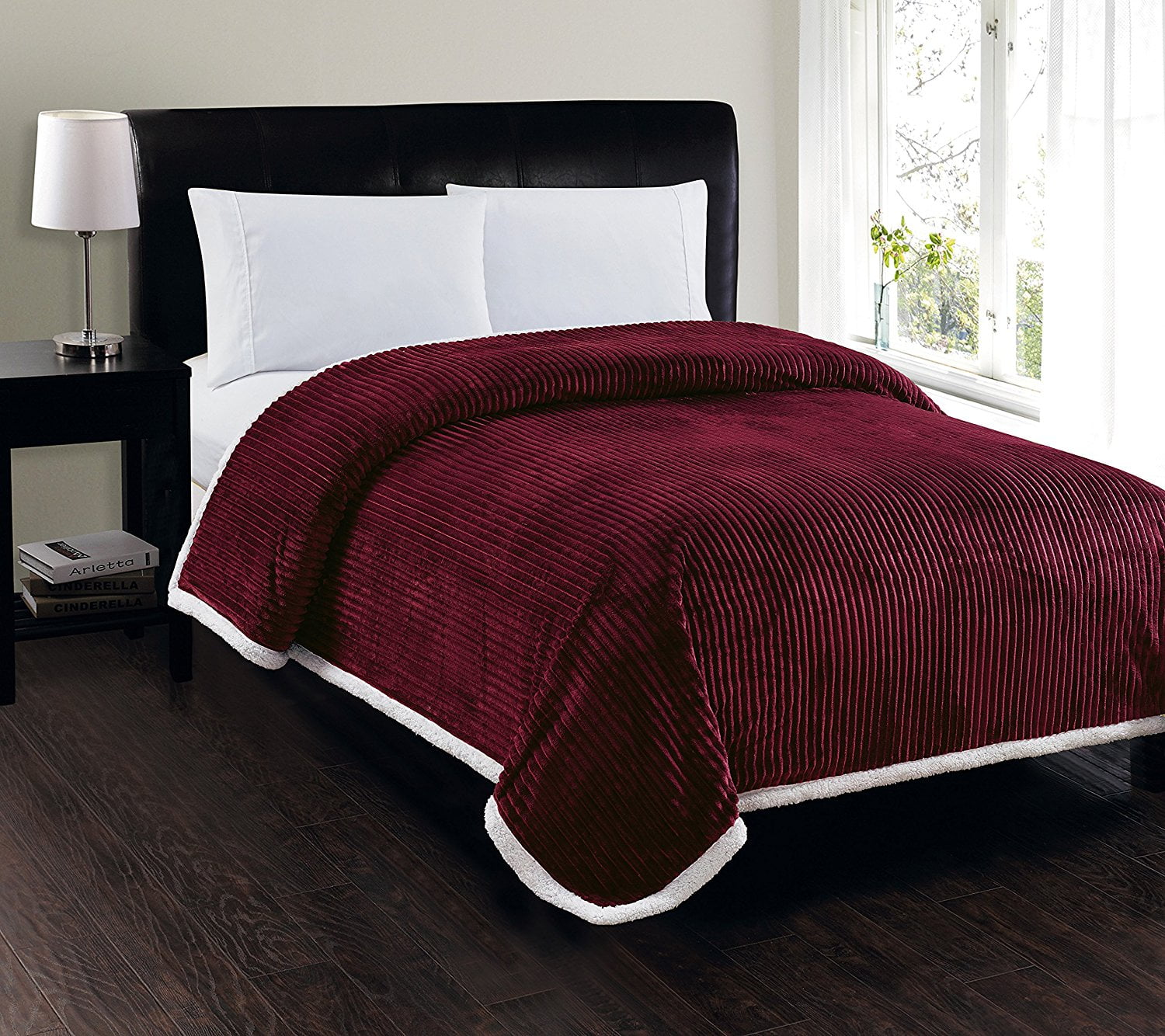 Heavy Weight Stripe Design Ultra Plush Blanket, Full/Queen, Burgundy