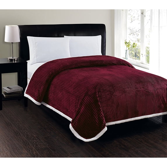 Heavy Weight Stripe Design Ultra Plush Blanket, Full/Queen, Burgundy