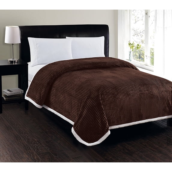 Heavy Weight Stripe Design Ultra Plush Blanket, Full/Queen, Chocolate