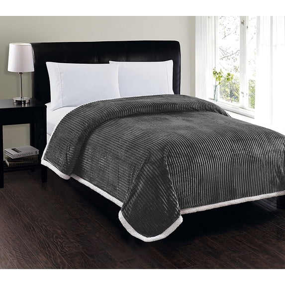Heavy Weight Stripe Design Ultra Plush Blanket, Full/Queen, Gray