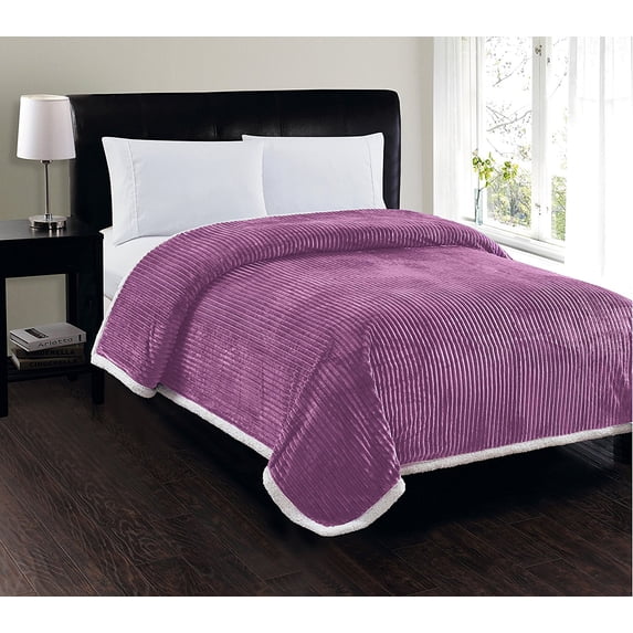 Elegant Comfort Best, Softest, Luxury Micro-Sherpa Blanket on Walmart! Heavy Weight Stripe Design Ultra Plush Blanket, Full/Queen, Lavender