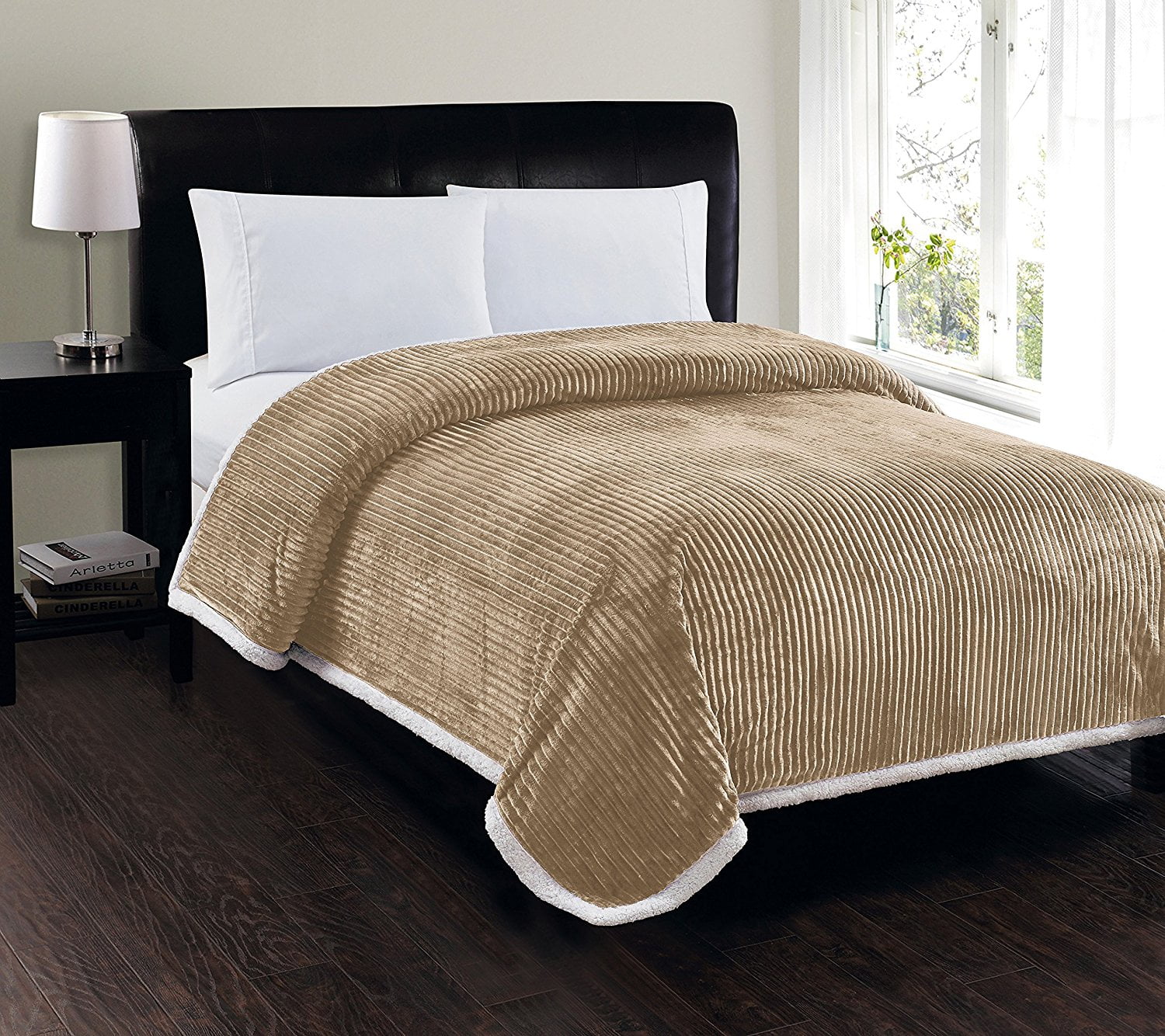 Heavy Weight Stripe Design Ultra Plush Blanket, King/Cal King, Beige