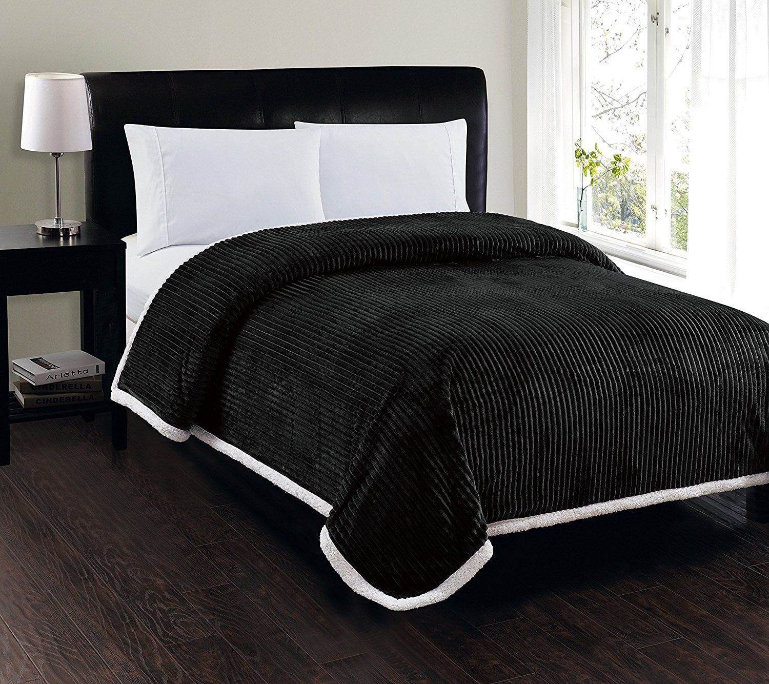 Heavy Weight Stripe Design Ultra Plush Blanket, King/Cal King, Black