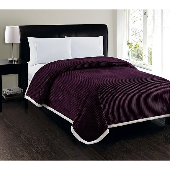Elegant Comfort Best, Softest, Luxury Micro-Sherpa Blanket on Walmart! Heavy Weight Stripe Design Ultra Plush Blanket, Full/Queen, Purple
