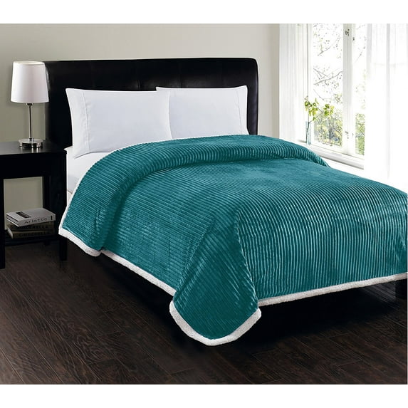 Heavy Weight Stripe Design Ultra Plush Blanket, King/Cal King, Turquoise