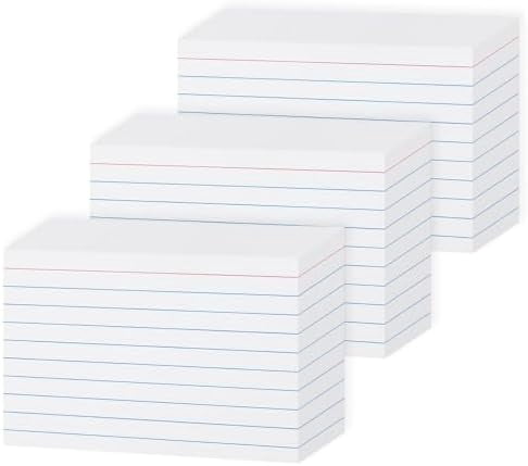 Heavy Weight White Index Cards 3x5 300 Pack - Quivanta 240GSM/90LB Lined Note Cards 3 x 5 Ruled Flashcards for Studying, Note Taking and To Do List