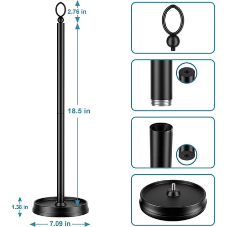 Heavy Weighted Freestanding Toilet Paper Holder with Reserve Storage, Matte Black 22.5" Tall Bathroom Roll Dispenser Stand