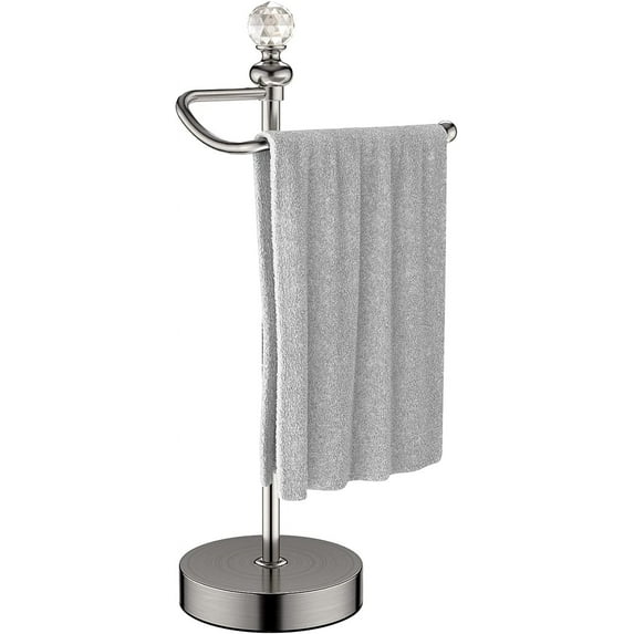 Heavy Weighted Hand Towel Holder (with Crystal Ball) Hand Towel Holder Stand Total Height 15.7'' for Kitchen, Bathroom and Countertops, Classic Metal Fingertip Towel Holder, Brushed Nickel