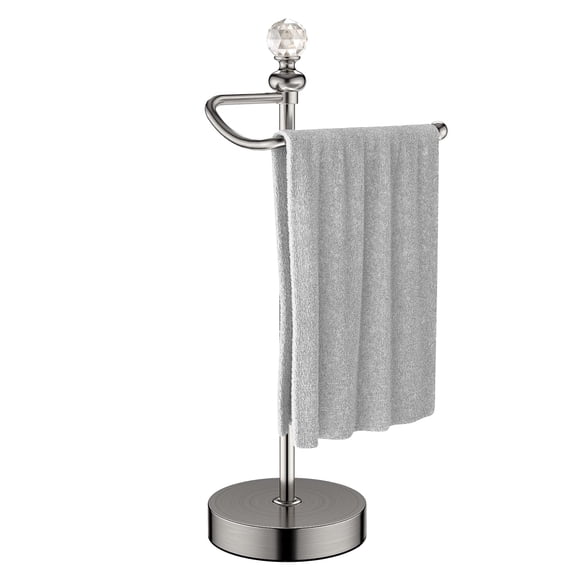 Heavy Weighted Hand Towel Holder (with Crystal Ball) Stand Total Height 16.54'' For Kitchen Bathroom And Countertops Classic Metal Fingertip Brushed Nickel