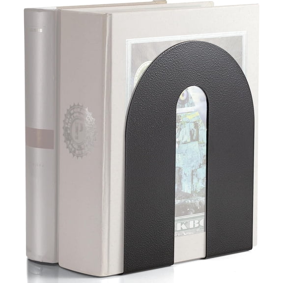 Heavy Weighted Metal Bookends Set of 2, 10-Inch Steel Book Ends for Shelves, Non-Skid Base Book Supports for Books, Binders, and Office Organization, Black